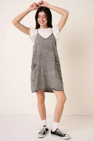 Mittoshop Washed Patch Pocket Mini Cami Denim Dress - Trendsi - Flyclothing LLC