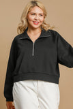 Umgee Full Size Half Zip Cropped Sweatshirt Plus Size - Trendsi
