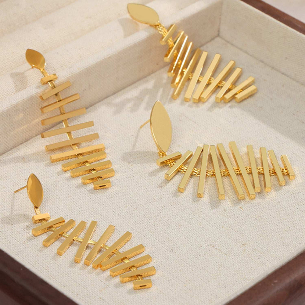 Titanium Steel Fishbone Shape Earrings - Trendsi - Flyclothing LLC