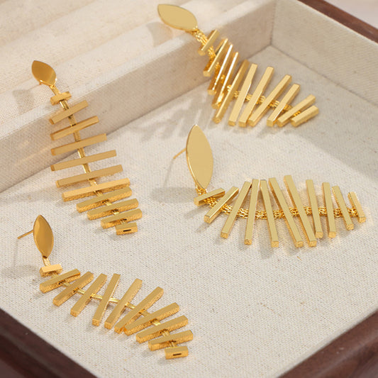 Titanium Steel Fishbone Shape Earrings - Flyclothing LLC
