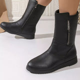 Round Toe Side Zip Boots - Trendsi - Flyclothing LLC