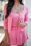 Button Down Cardigan, Cami and Shorts Set - Trendsi - Flyclothing LLC