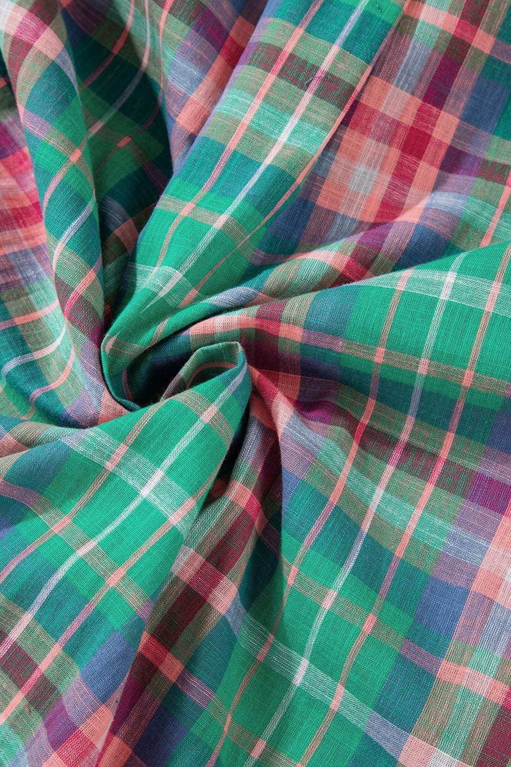 Plaid Collared Neck Three-Quarter Sleeve Shirt - Trendsi - Flyclothing LLC