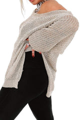 Side Slit Long Sleeve Knit Cover Up - Trendsi - Flyclothing LLC