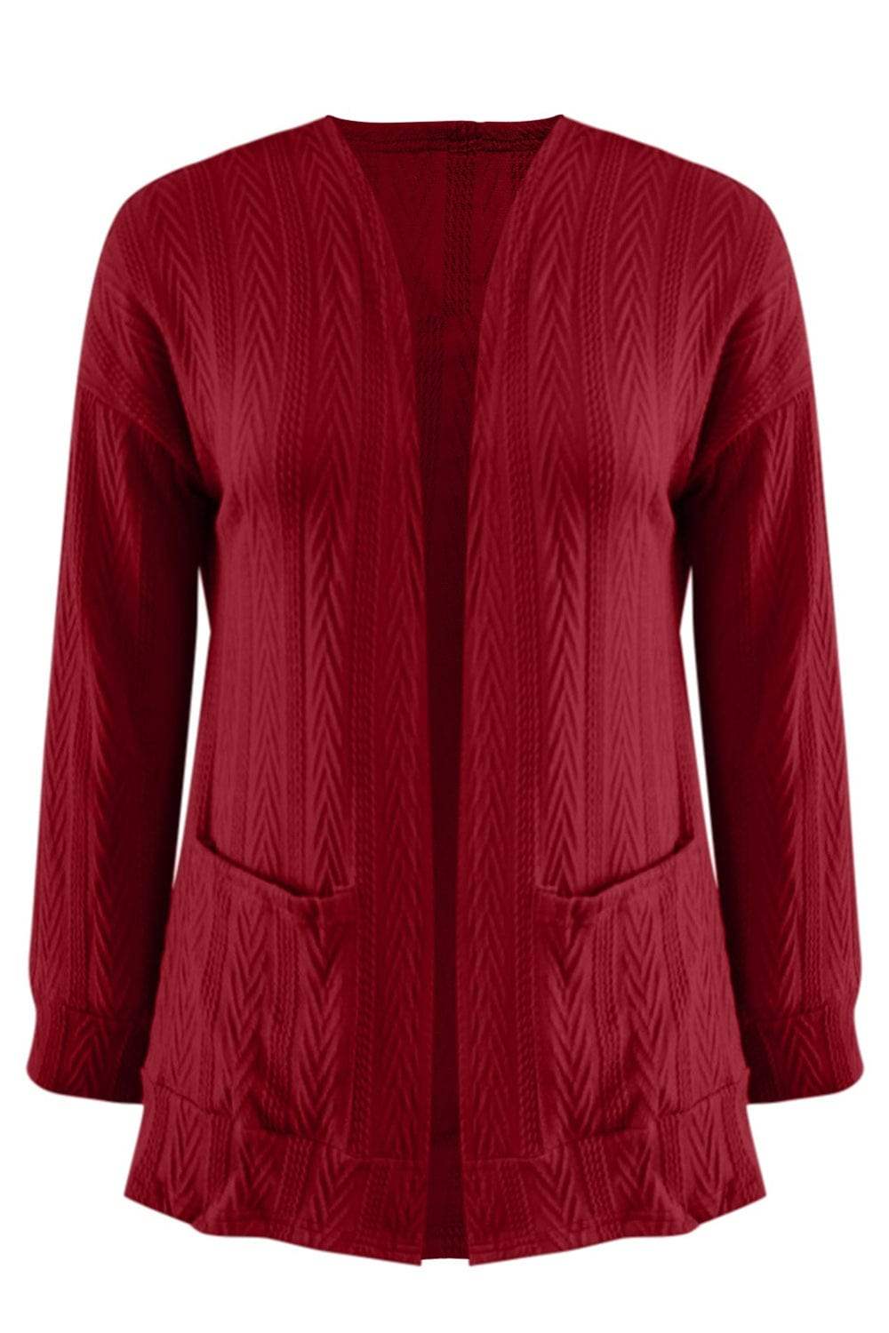 Full Size Textured Open Front Long Sleeve Cardigan - Trendsi - Flyclothing LLC