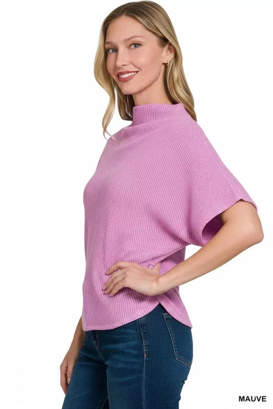 Zenana Mock Neck Sweater with Side Shirred - Trendsi - Flyclothing LLC