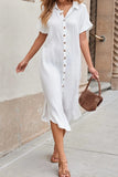 Button Down Short Sleeve Midi Shirt Dress - Trendsi