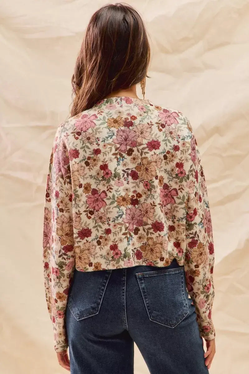 SO ME Floral Print Button Front Sweater Cardigan - Trendsi - Flyclothing LLC