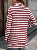 Striped Turtleneck Long Sleeve Knit Top - Trendsi - Flyclothing LLC