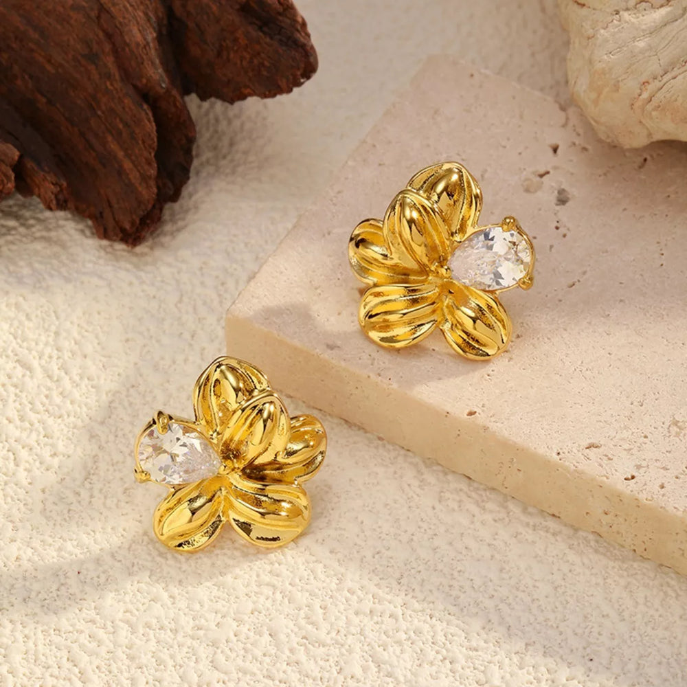 18K Gold-Plated Flower Stud Earrings - Trendsi - Flyclothing LLC