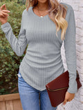 Full Size Ruched V-Neck Long Sleeve T-Shirt - Trendsi - Flyclothing LLC