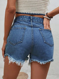 Distressed Raw Hem Denim Shorts - Trendsi