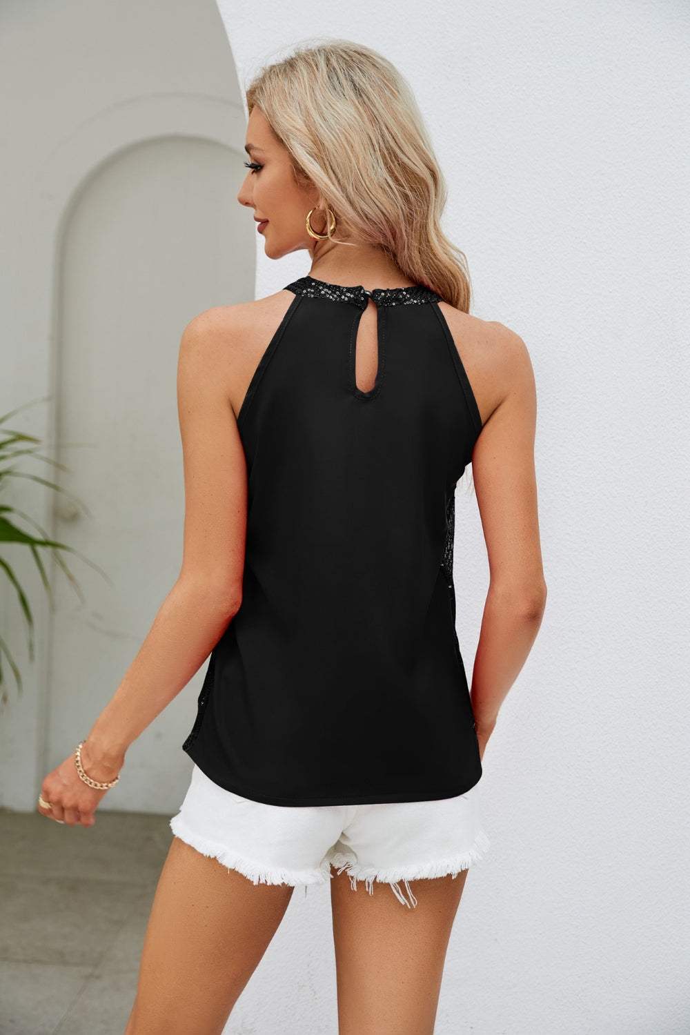 Sequin Grecian Neck Tank - Trendsi - Flyclothing LLC