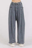 Mittoshop Mineral Wash Elastic Waist Barrel Leg Baggy Pants - Trendsi - Flyclothing LLC