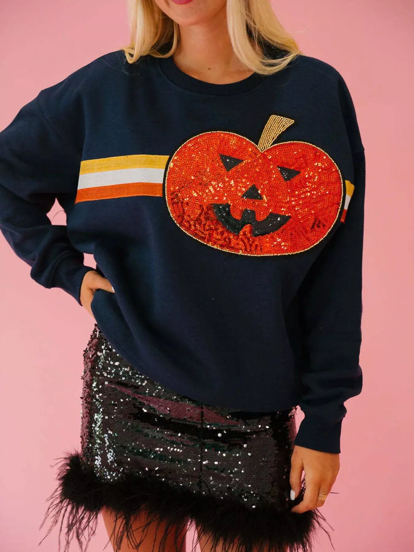 Halloween Sequin Round Neck Sweatshirt - Trendsi - Flyclothing LLC