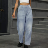 Half Elastic Waist Straight Leg Jeans - Trendsi - Flyclothing LLC