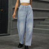 Half Elastic Waist Straight Leg Jeans - Trendsi