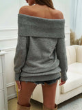 Off-Shoulder Long Sleeve Sweater - Trendsi - Flyclothing LLC