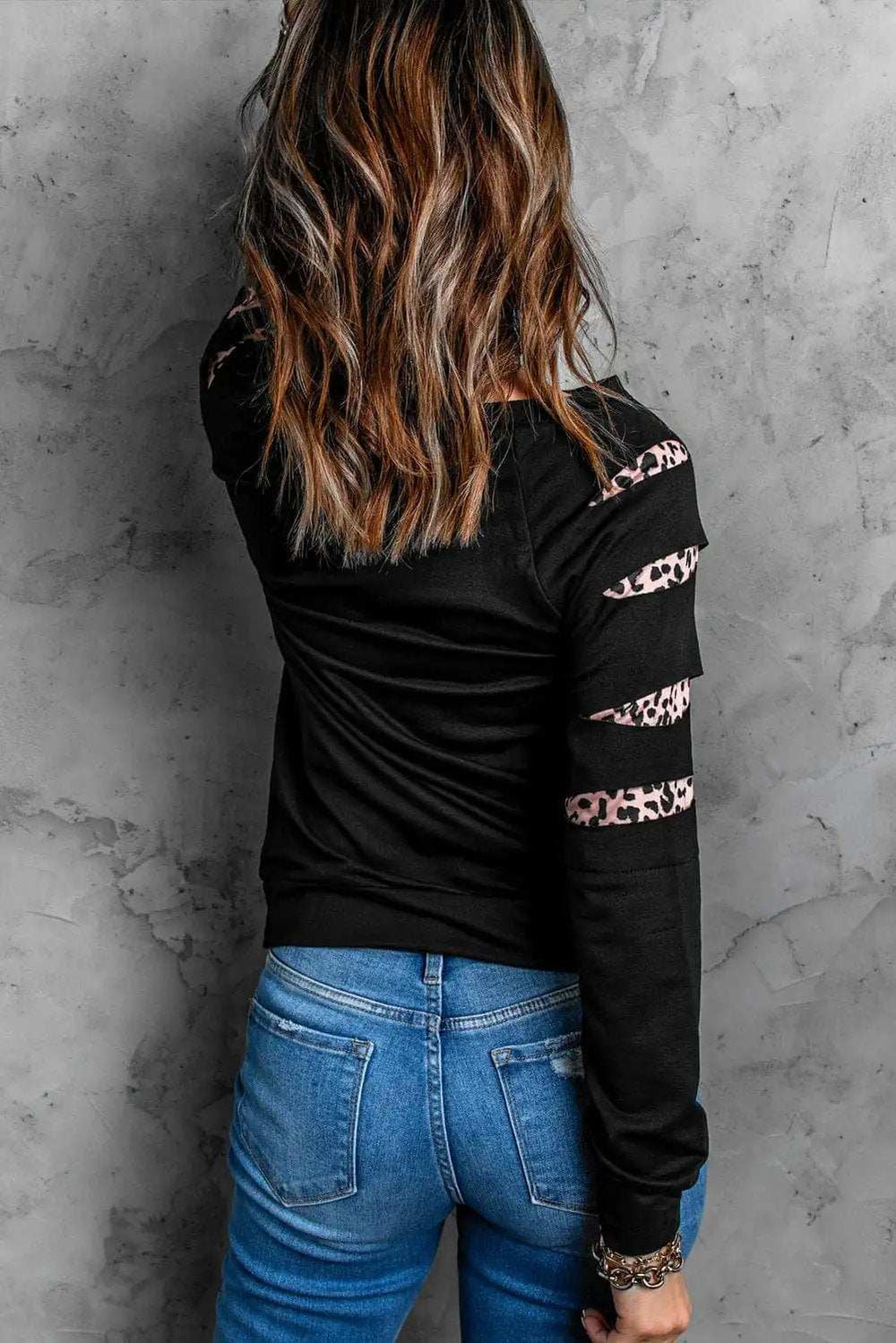 Sequin Leopard Long Sleeve Sweatshirt - Trendsi - Flyclothing LLC