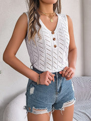 Openwork V-Neck Knit Vest - Trendsi