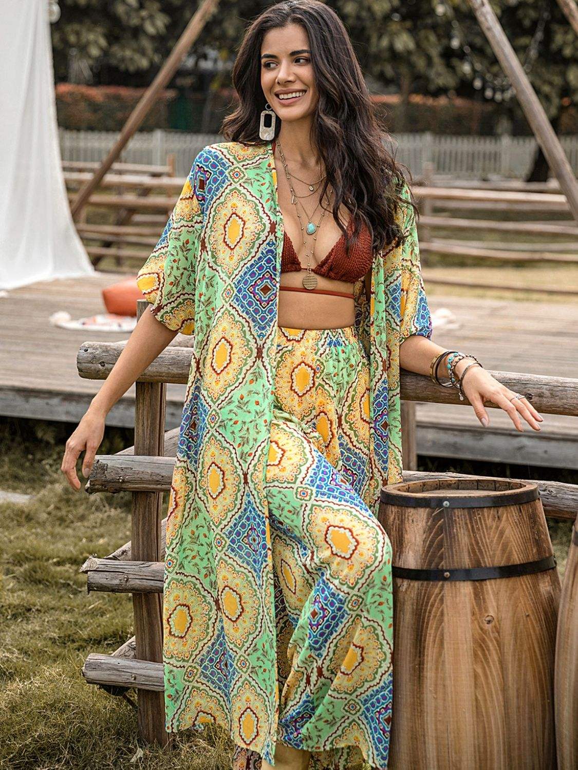 Printed Half Sleeve Top and Wide Leg Pants Set - Trendsi - Flyclothing LLC