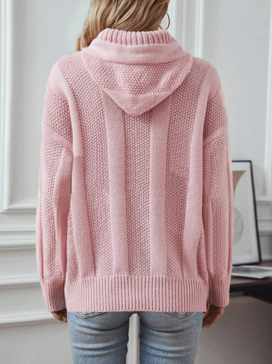 Drawstring Long Sleeve Hooded Sweater - Trendsi