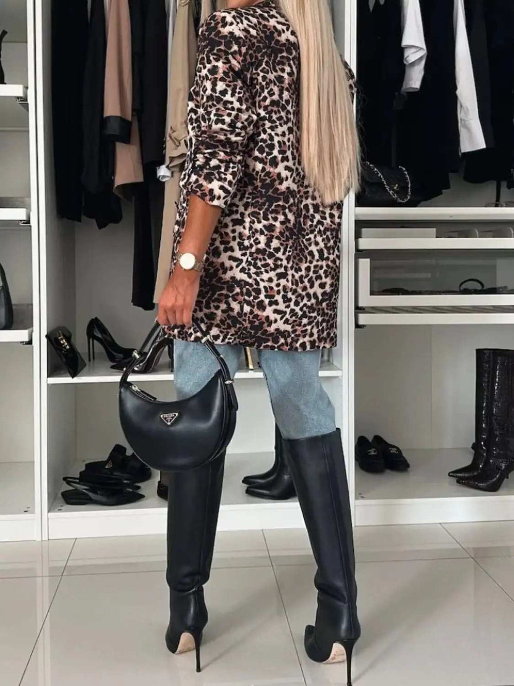 Animal Print Long Sleeve Blazer - Trendsi - Flyclothing LLC