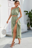 Ruched One Shoulder Top and Slit Skirt Set - Trendsi