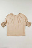 Round Neck Smocked Half Sleeve Top - Trendsi - Flyclothing LLC