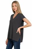 Zenana Ribbed Slit V-Neck Sweater Vest - Trendsi - Flyclothing LLC