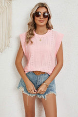 Eyelet Round Neck Tank - Trendsi - Flyclothing LLC