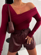 Asymmetrical Single Shoulder Long Sleeve T-Shirt - Trendsi - Flyclothing LLC