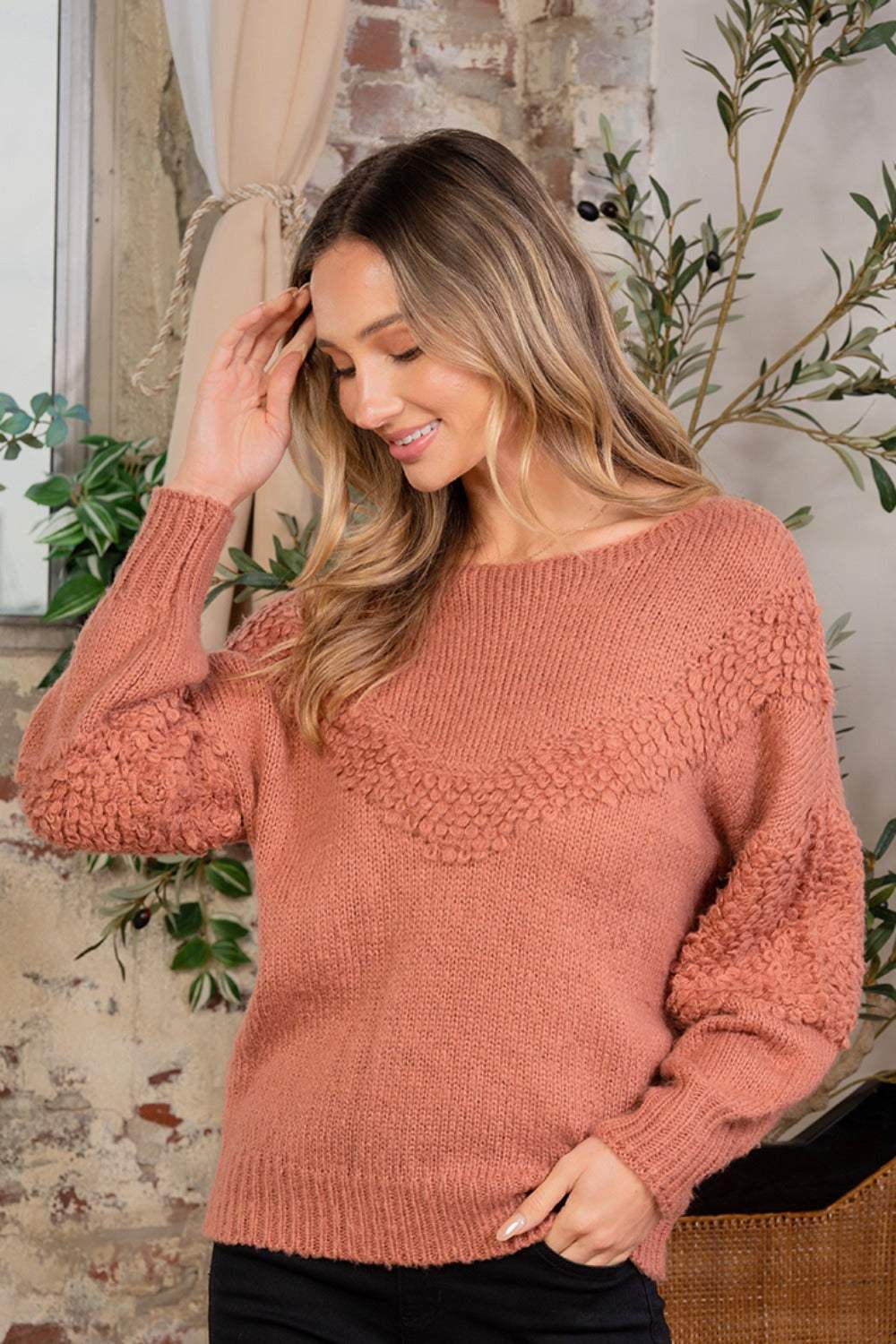 Sew In Love Boat Neck Long Sleeve Sweater - Trendsi - Flyclothing LLC