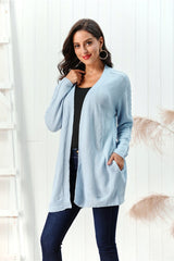 Cable-Knit Open Front Long Sleeve Cardigan - Trendsi