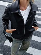 Zip Up Leather Jacket - Trendsi - Flyclothing LLC