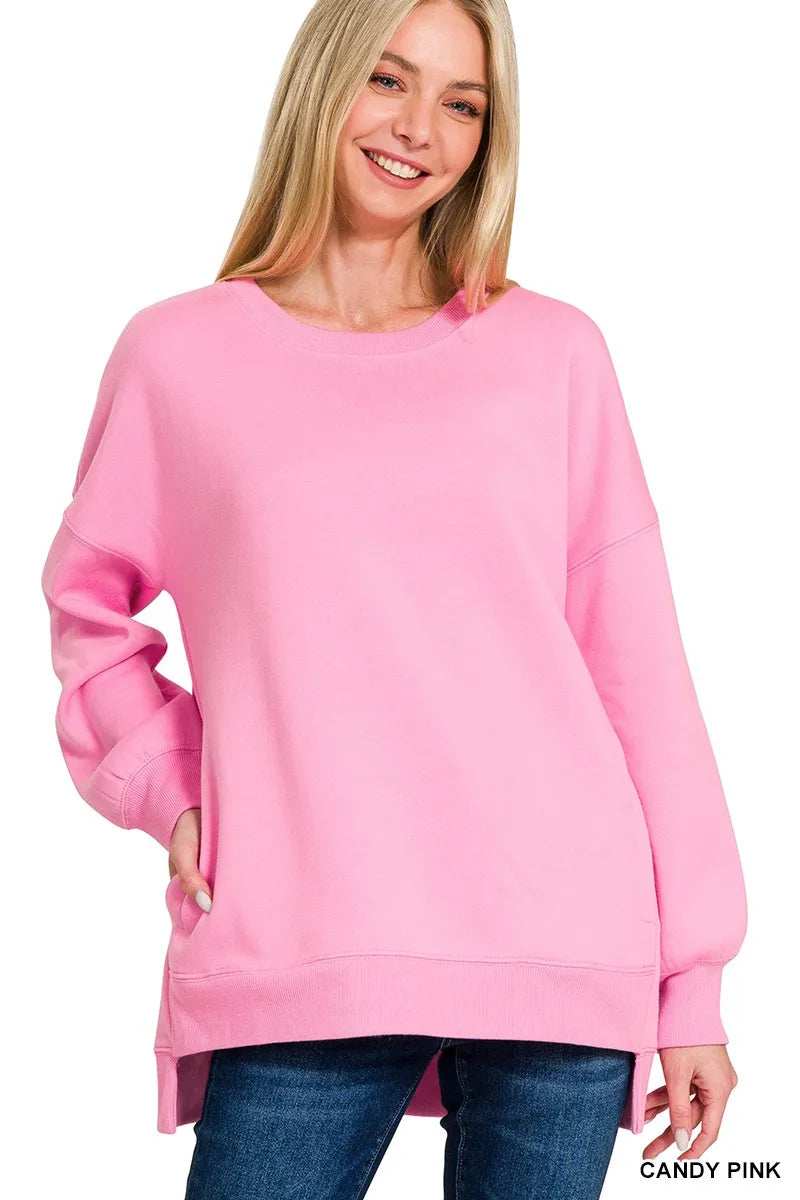 Zenana Fleece Hi-low Boyfriend Sweatshirts with Pockets - Trendsi - Flyclothing LLC
