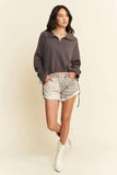 Davi & Dani Drawstring Hem Half Zip Raglan Sleeve Sweatshirt - Trendsi