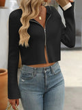 Zip Up Long Sleeve Cardigan - Trendsi
