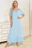 Lace Detail Short Sleeve Lounge Dress - Trendsi