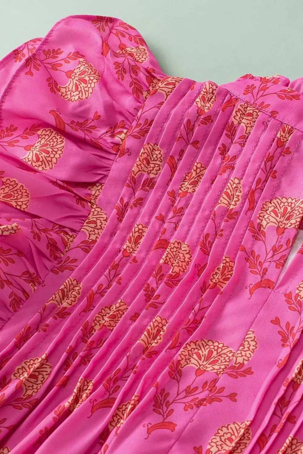 Ruffled Printed Mock Neck Cap Sleeve Blouse - Trendsi - Flyclothing LLC