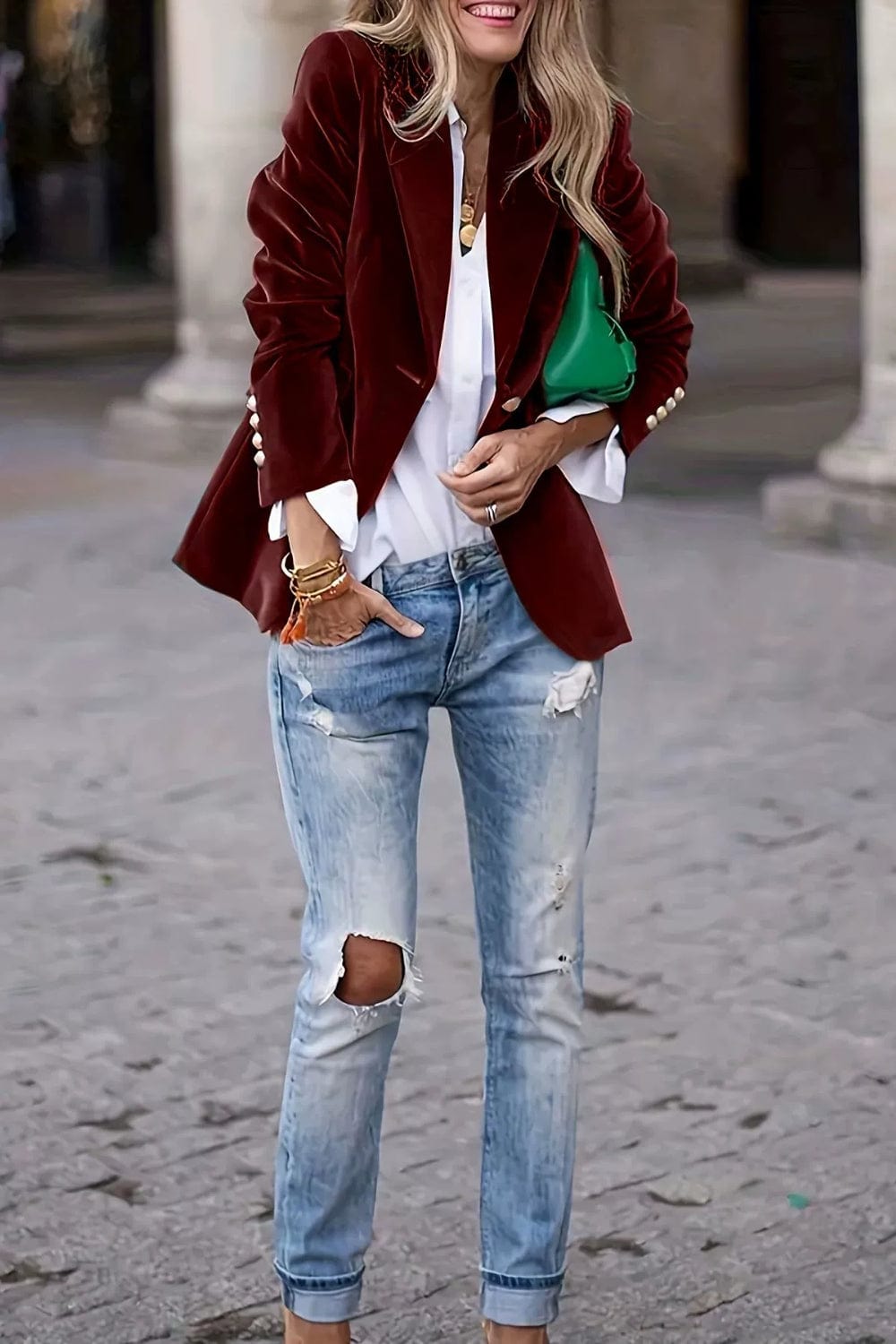 Lapel Collar One Button Blazer - Trendsi