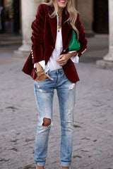 Lapel Collar One Button Blazer - Trendsi - Flyclothing LLC