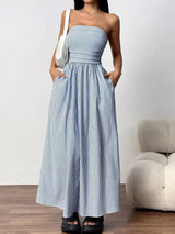 Striped Strapless Casual Maxi Dress - Trendsi - Flyclothing LLC