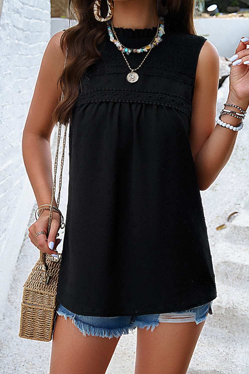 Swiss Dot Round Neck Tank - Trendsi - Flyclothing LLC