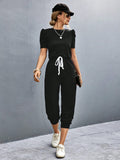 Round Neck Short Sleeve Jumpsuit - Trendsi