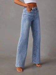 High Waist Straight Jeans with Pockets - Trendsi