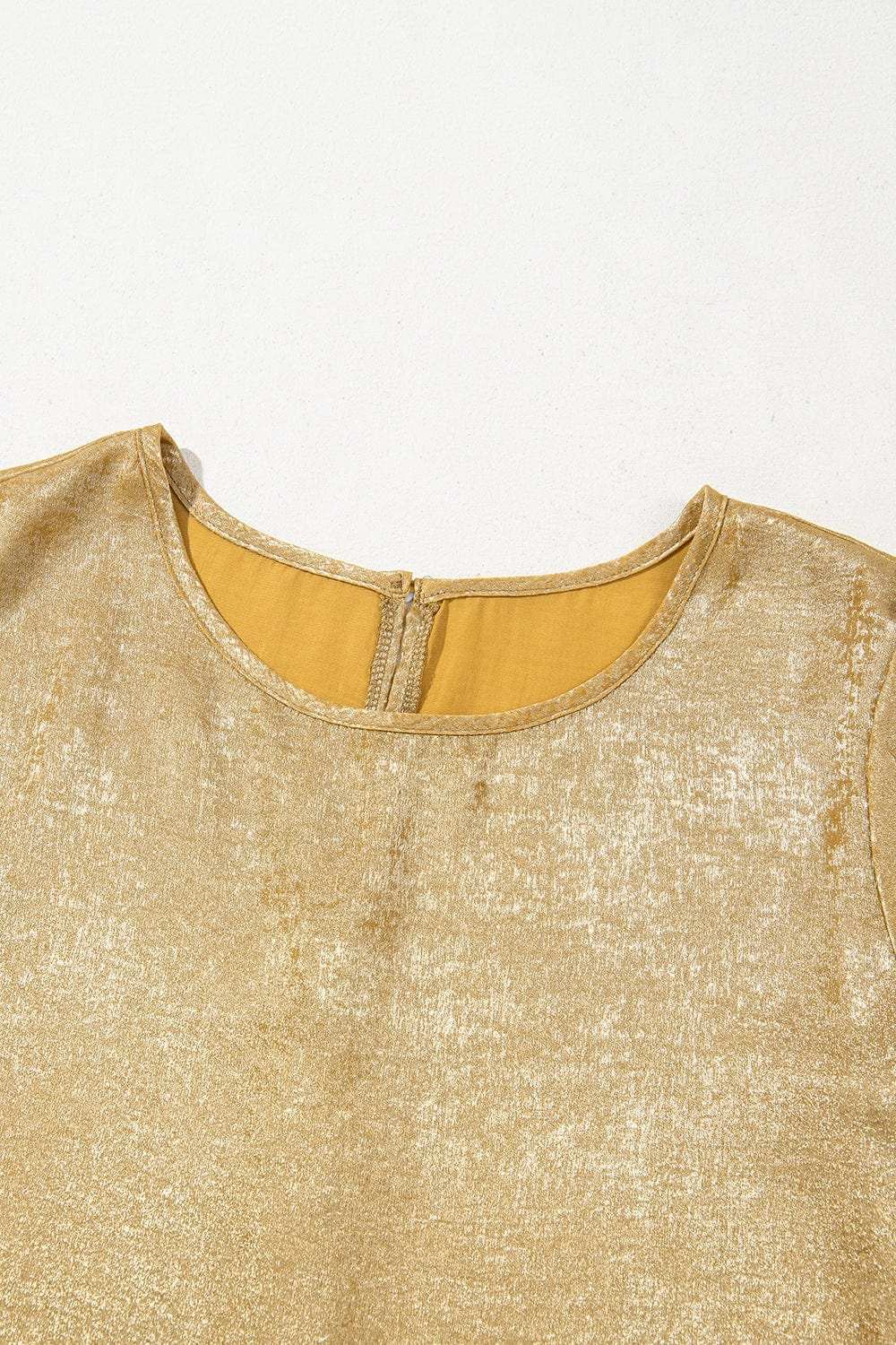 Metallic Luster Round Neck Frill 3/4 Sleeve Blouse - Trendsi - Flyclothing LLC