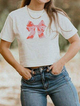 Bow Round Neck Short Sleeve T-Shirt - Trendsi - Flyclothing LLC