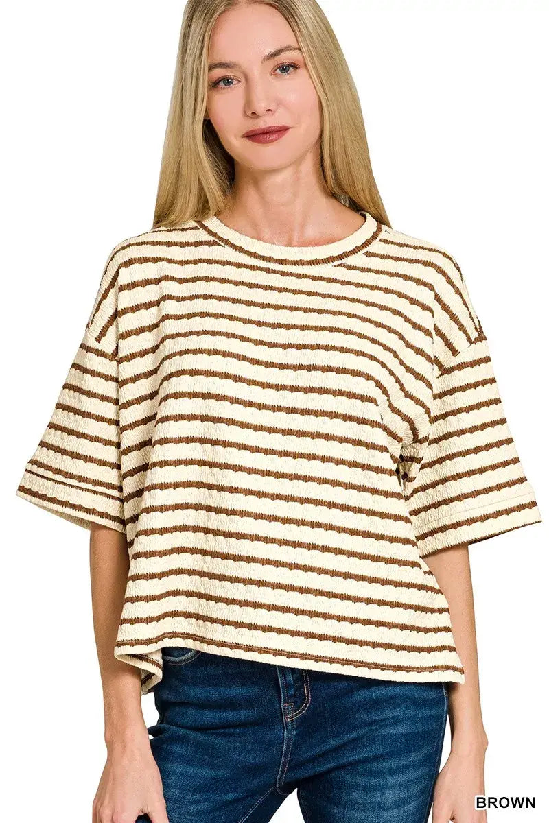 Zenana Striped Short Sleeve Tee & Shorts Set - Trendsi - Flyclothing LLC