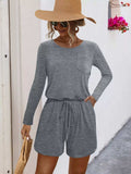 Long Sleeve Drawstring Romper - Trendsi - Flyclothing LLC